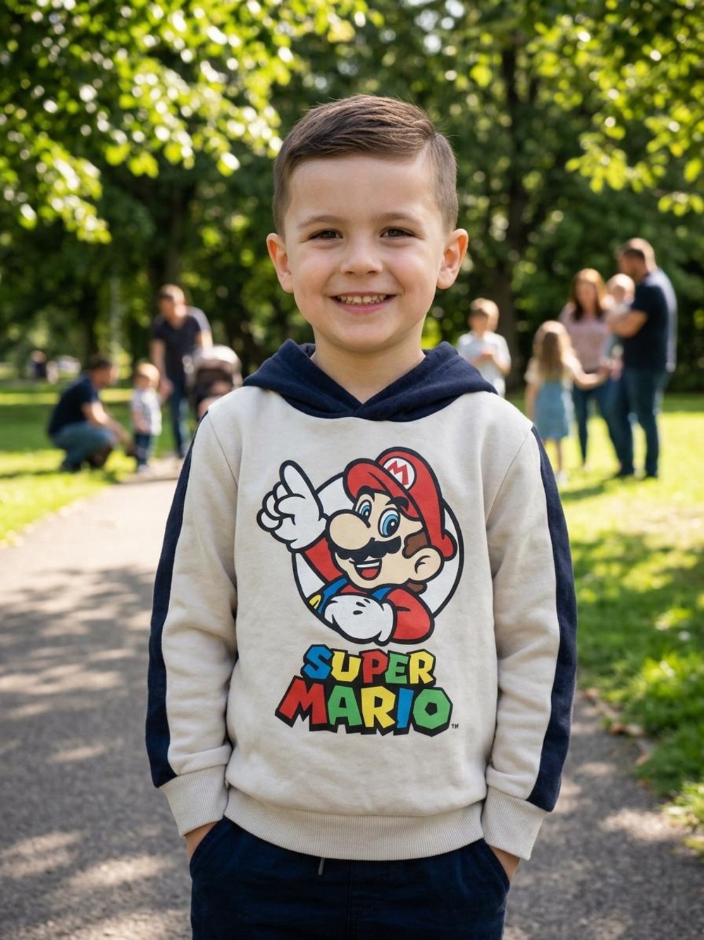 H&M Cream & Navy Super Mario Hooded Sweatshirt